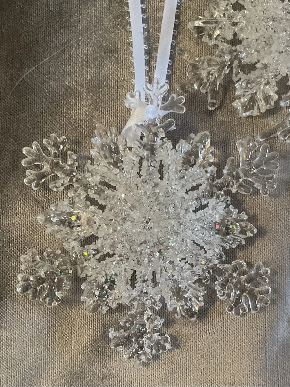 Sparkling White Snowflake Hanging Ornament Set - Home Holiday Decor